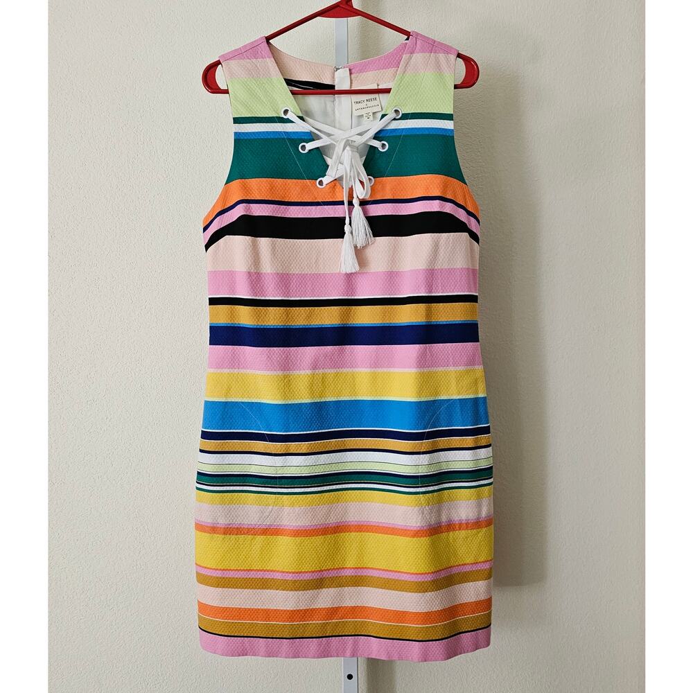 TRACY REESE X ANTHROPOLOGIE Striped Multicolored Coastal Zipper Shift Dress Sz M